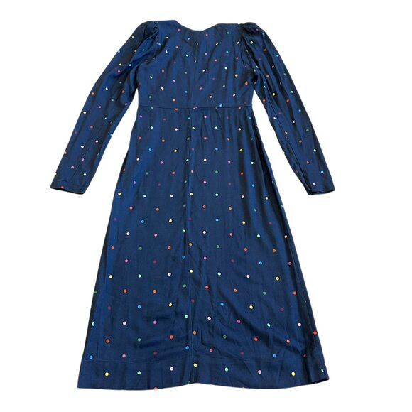 Farm Rio Lucy Dots V-Neck Dress Navy Colorful Long Sleeve Shift Size Small NWT - Picture 10 of 13